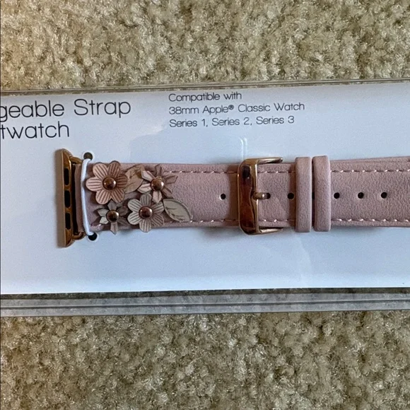 Floral Appliqué Pink Watch Strap - fits Apple Watch 38mm Series 1, 2, 3 - Picture 2 of 13